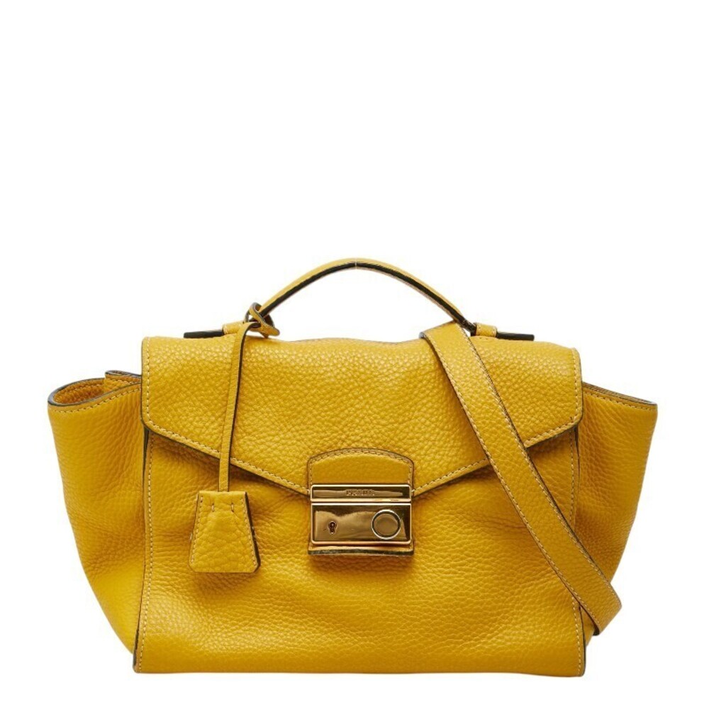 Prada Soundrock 2way Shoulder Bag Yellow Vitello Daino Leather